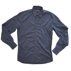 Prada Sport Mens Black Long Sleeve Button Down Shirt Red Logo Tag Size 44